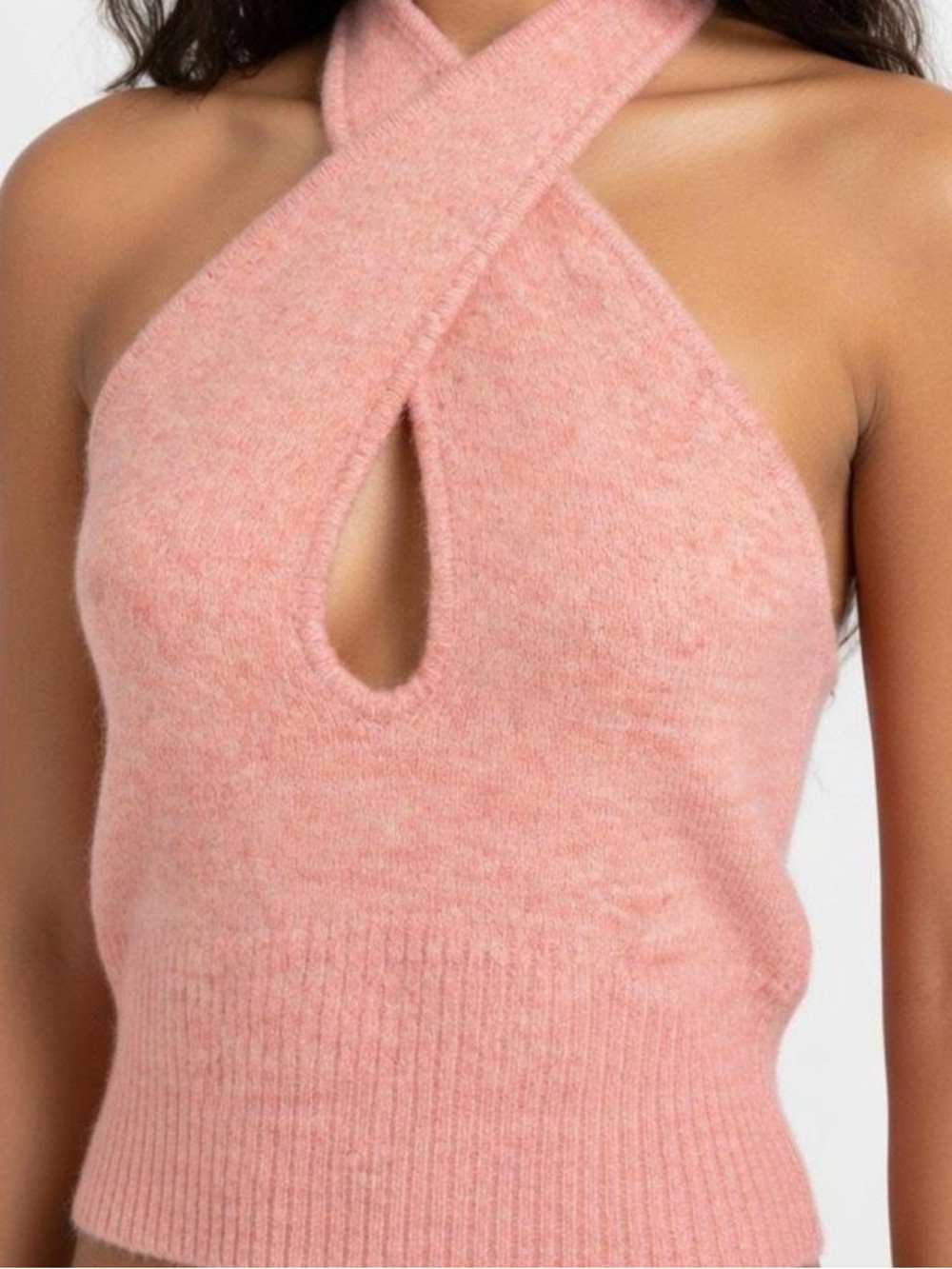 Blush pink knitted seamless halter neck top by Cotton Candy LA. Size L.